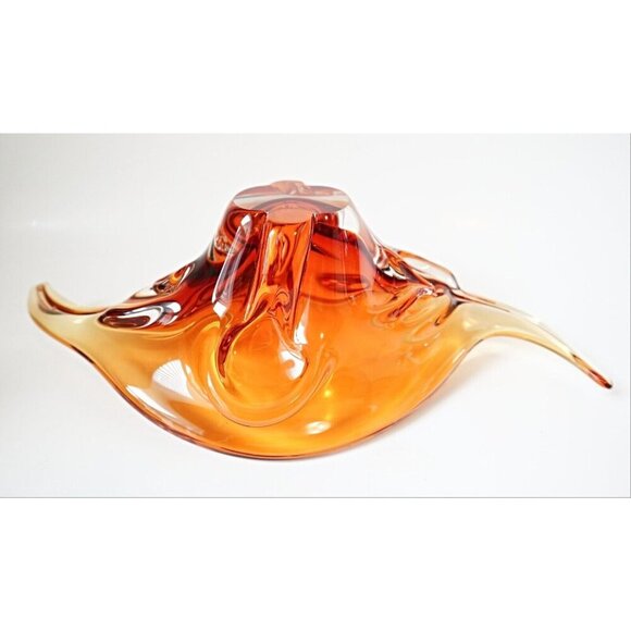 Chalet Glass Amber Centerpiece Bowl Chunky Mid Century Art Glass Contemporary - Picture 4 of 6